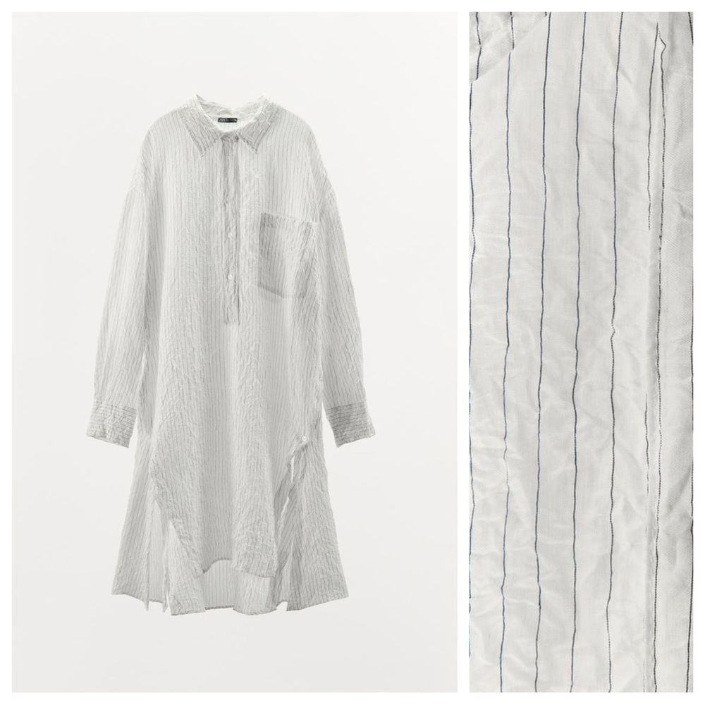 NWOT. Zara White/Black Oversized Crushed Striped Shirt. Size L. - Picture 6 of 13